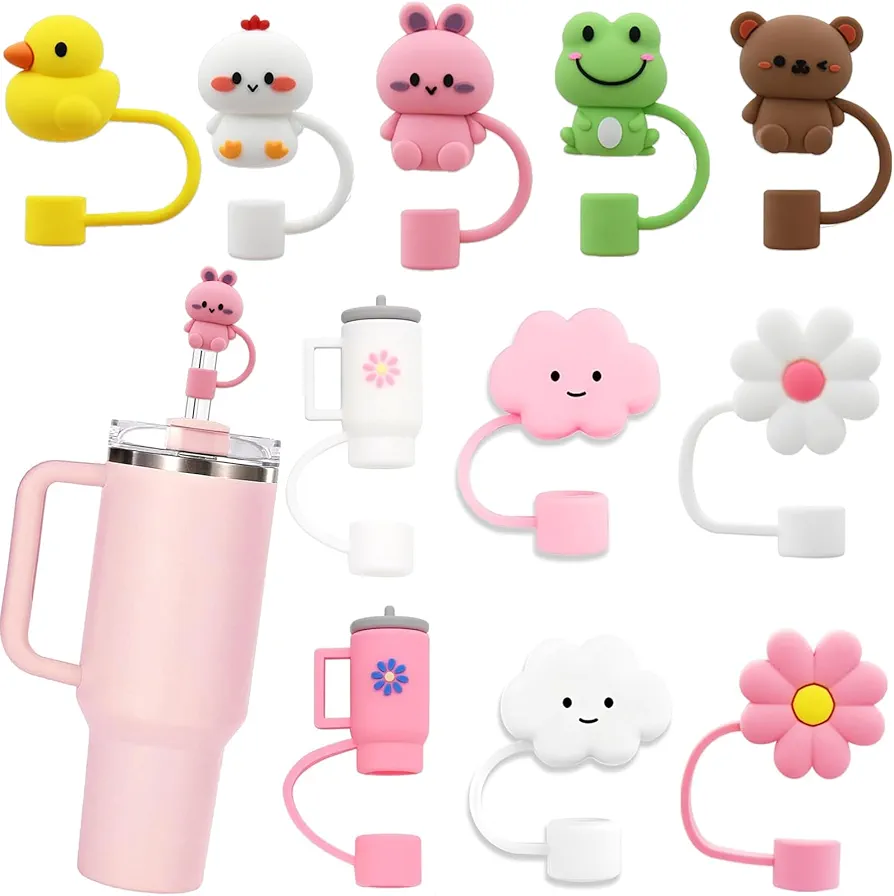 LDKEDKF 11Pcs Straw Cover for Stanley, Silicone Straw Topper, Straw Covers Cap for Stanley Cup 30&40oz with Tumblers, 10mm 0.4in Lid Accessories for Stanley, Simple Straw Topper (Reusable)