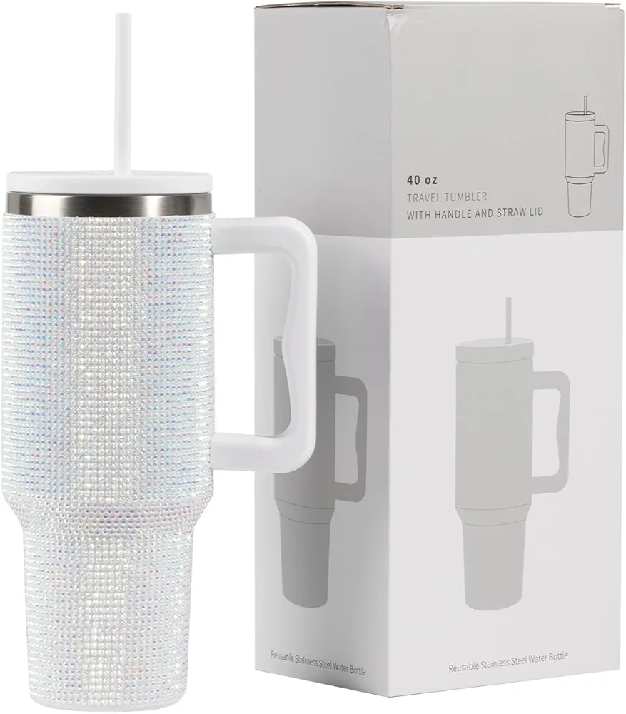 novelinks 40 oz Tumbler with Handle and Straw, Insulated Stainless Steel Cup for Large Water Capacity Leak-Proof Water Bottle for Water,Coffee and Various Beverages (Diamond)