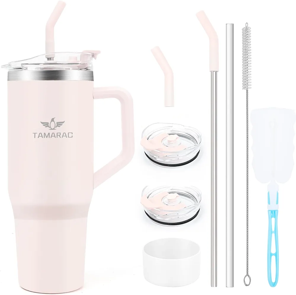 Tamarac 40 oz Tumbler With Handle and Straw Lid Double Wall Vacuum Reusable Stainless Steel Insulated Water Bottle Travel Mug Cup Gifts for Women Men Keeps Cold for 34 Hours or Hot for 12 Hour