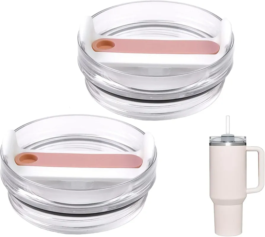 2pcs Tumbler Lid for 40oz Stanley Cup,Replacement 40 oz Tumbler Lid,Dustproof Spill Proof Splash Resistant Tumbler Lids Reusable Tumbler Cover for Stanley and More Coffee Mugs (Transparent Pink+White)