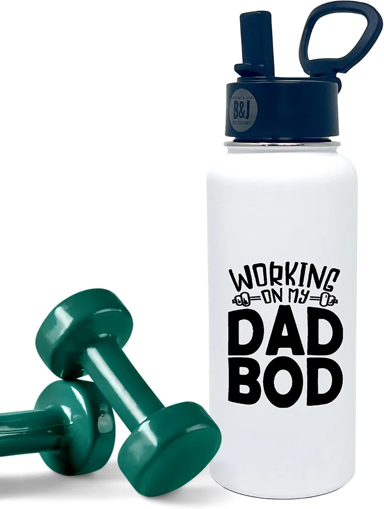 Workin on My Dad Bod 32 oz Water Bottle - Funny Dad Insulated Travel Thermos Tumbler for Fathers Day, Dad Birthday Gift, Christmas Presents for Dad, Father, Gifts from Daughter, Son, Kids, Wife