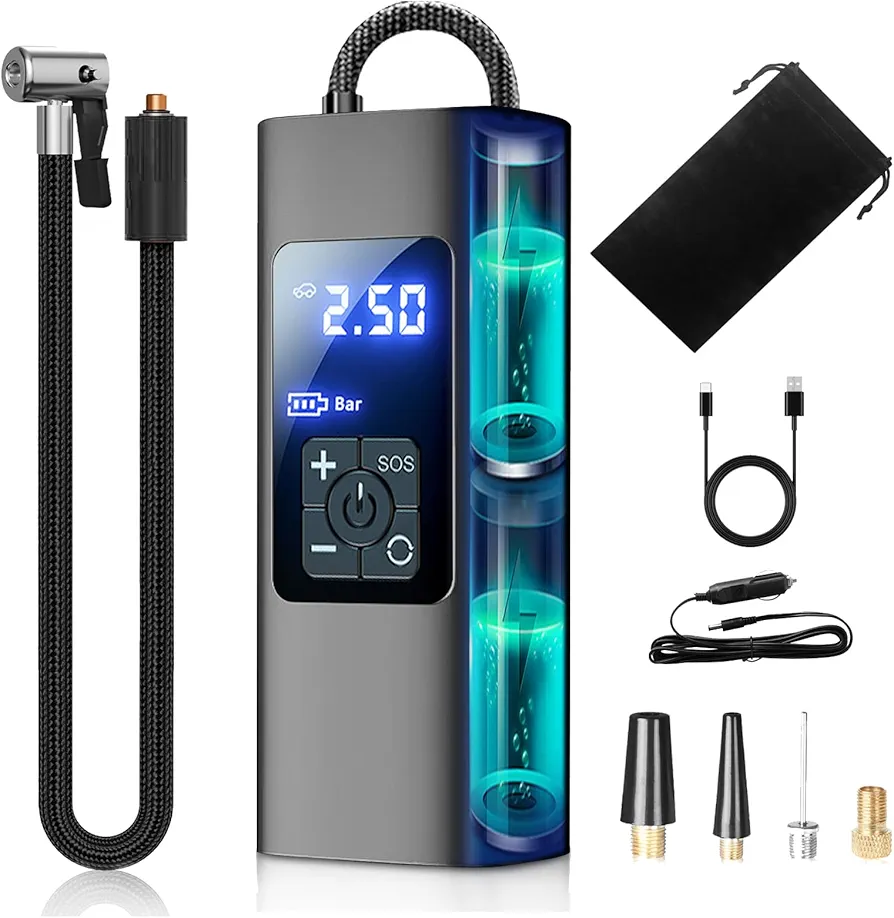 Tire Inflator Portable Air Compressor，Wired Cordless Tire Inflator 150 PSI with Air Pump for Car Tires 3X Extension Hose Adapter,2X Faster Portable Tire Inflator for Car,Motorcycle, Ball and Bikes