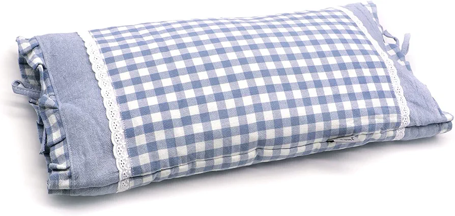 Upgrade Buckwheat Hull Pillow, Small Size Cervical Neck Pillow with Pillowcase, Back Support for Side Sleeper or As a Yoga Bolster Pillow Meditation Cushion (20x11 Inches, Blue)