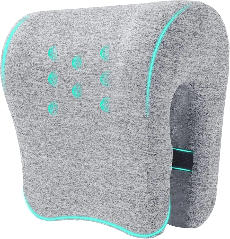 HOMBYS Memory Foam Neck Support for Office Chair, Supportive Headrest Pillow for Neck Pressure Relief Improved Posture for Working Chair, Car, Sofa, Plane and Travel, Strap Design (Light Grey)