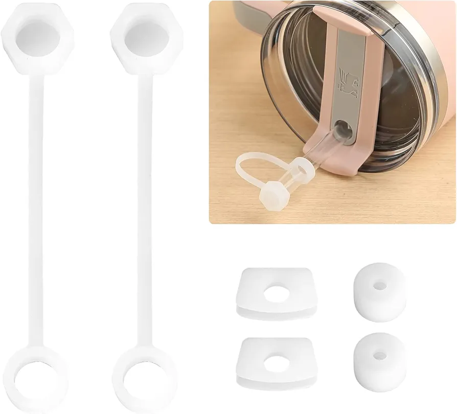 Silicone Spill Proof Stopper Set, Compatible with Stanley Cup 2.0 40oz & 30oz, Accessories Including 2 Straw Cover Cap, 2 Square Leak Stopper and 2 Round Lid Stopper Plug