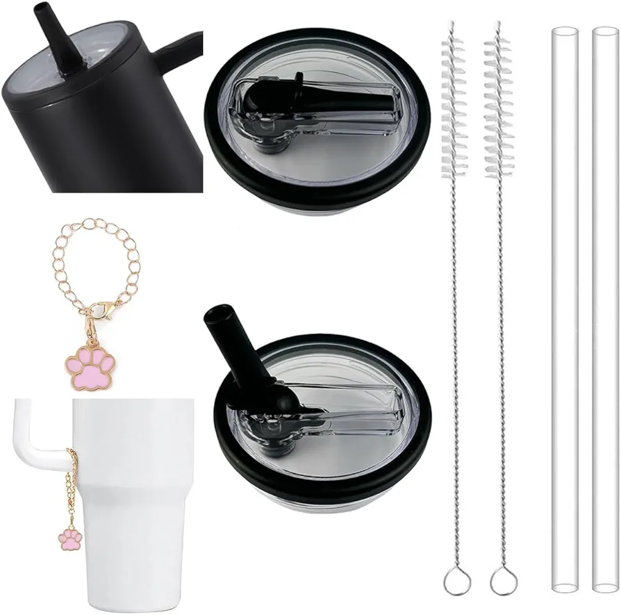 2 Pcs 40 oz Tumbler Flip Straw Lid Replacement Fit for Stanley Quencher, Tumbler Cover Compatible, Stanley Lid Replacement 40 oz, Stanley Spill Leak Stopper (black)