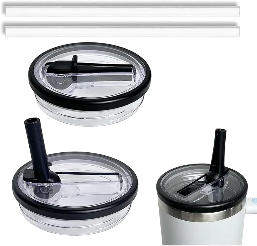 2 Pack 40 oz Tumbler Flip Straw Lid Replacement Compatible for Stanley Quencher, Leak-Proof Splash Resistant Tumbler Lids,Reusable Tumbler Cover for Stanley Cup (Black)