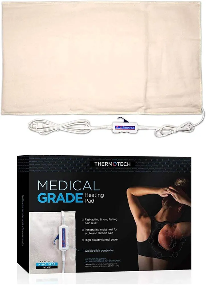 Medical Grade Heating pad with Automatic Moist Heat by Thermotech - High Heat Heating Pad for Back Pain and Cramps - Versatile Medium Analogue - 14" x 17"