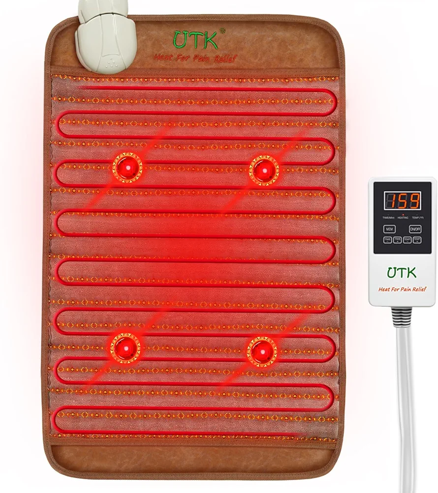 UTK Far Infrared Heating Pad for Back Pain Relief, Full Size Back Heating Pad with Heat Therapy, Weighted Heating Pad with Fast Heating, 4 Photon Lamps, Auto Shut Off (16'' x 24'')