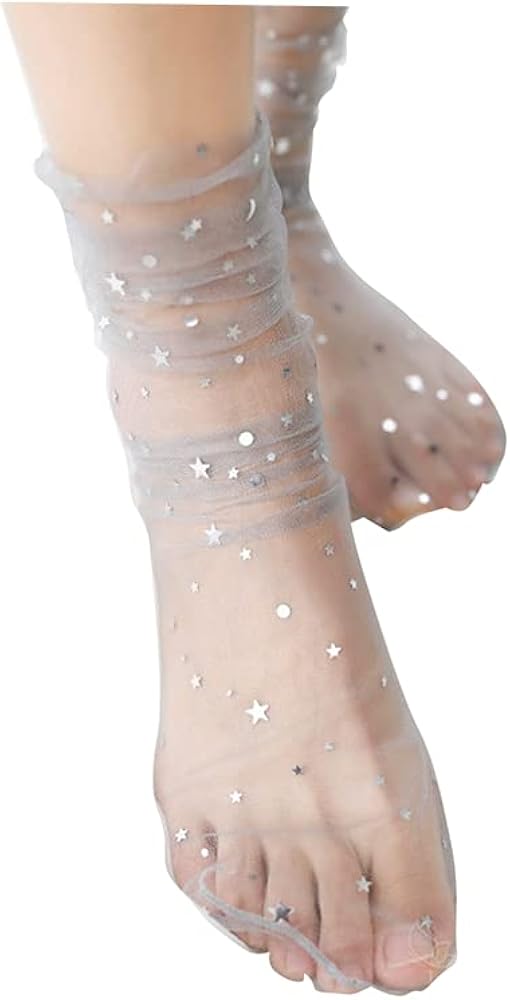 fxmimior Fashion Women Hot Glitter and Stars Tulle Socks