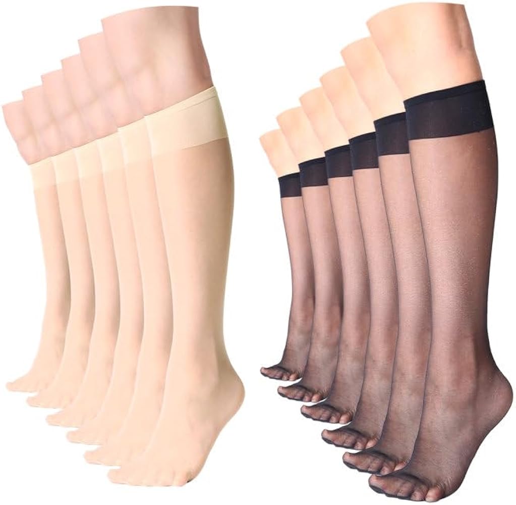 MANZI Sheer Knee High Stockings For Women Nylon Pantyhose Socks 12 Pairs Knee Highs Socks