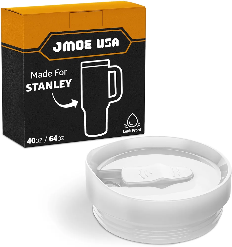 Jmoe USA 40oz & 64oz Sliding Lid for Stanley Adventure Quencher H2.0 Flowstate Tumblers With Handle | Leakproof & Spillproof | Made of BPA and Food-Grade Materials | Dishwasher Safe (White, 1-Pack)