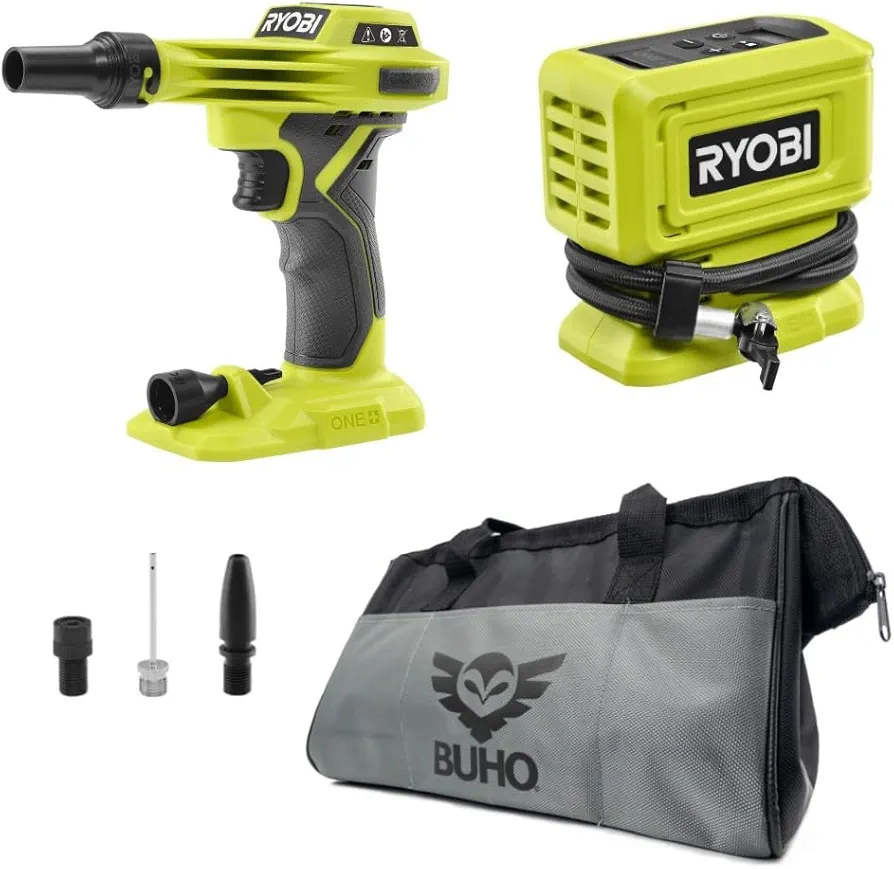 Buho Portable Tire Pump Accessory Bundle - High Pressure Inflator, High Volume Inflator, 15 Inch Tool Bag (Tools Only)