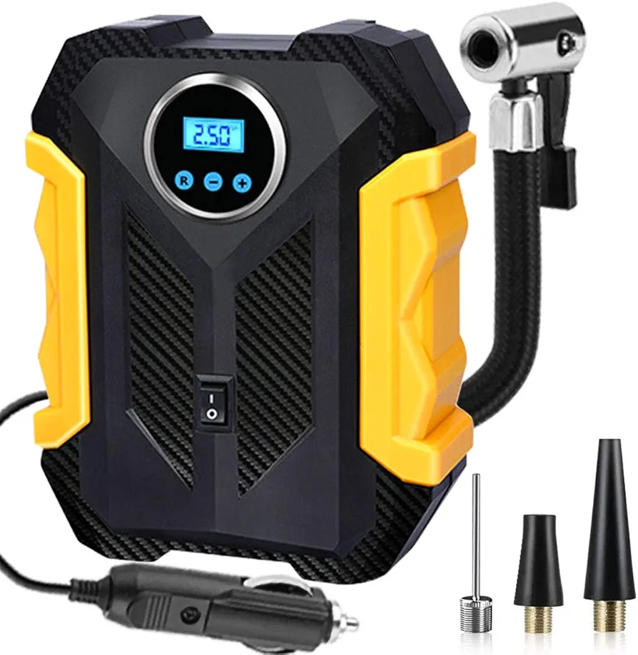 Digital Tyre Inflator, Car Tire Pump, 12V Portable Air Compressor Pump, 150 Psi Auto Portable Car Tire Inflator Pump with LED Light and Tyre Pressure Checking for Car Tires,Bike and Inflatables