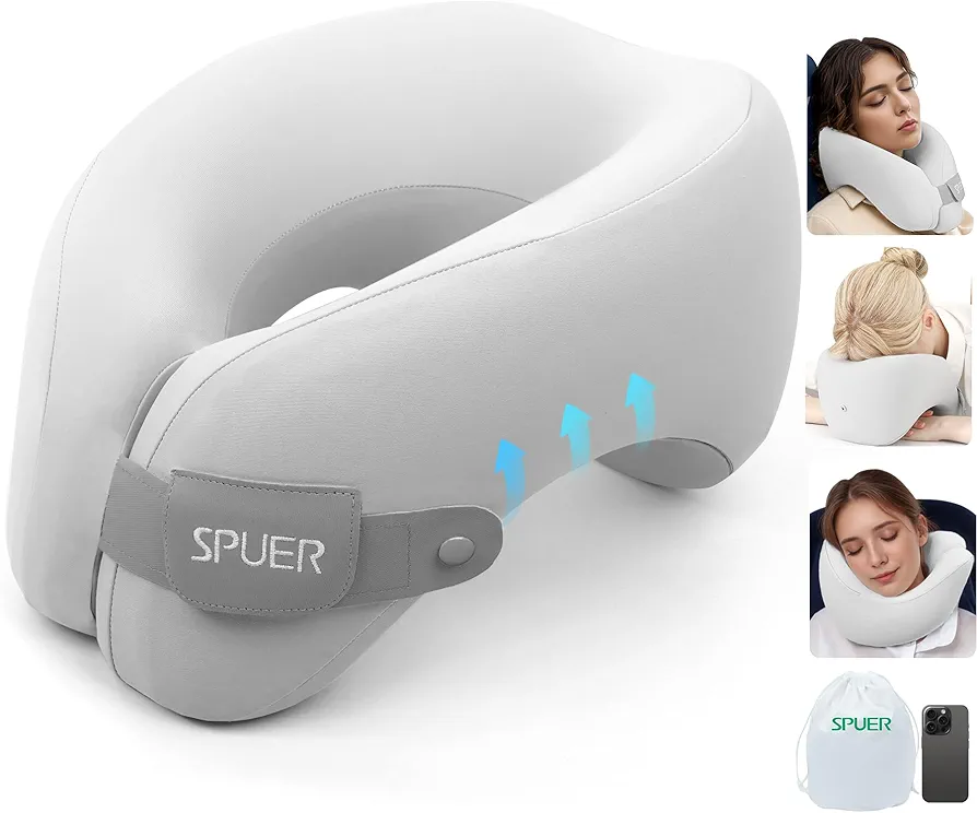 2in1 Ergonomic Memory Foam Travel Neck Pillow – 2024 Upgrade Travel Pillow for All Sleep Positions on Flights, Road Trips, and Long Distance Travel with Drawstring Bag (Adjustable Velcro-Gray)