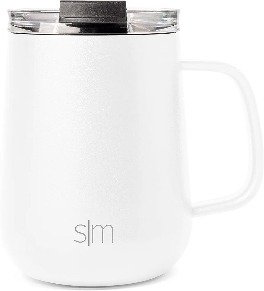 Simple Modern Travel Coffee Mug with Lid and Handle | Reusable Insulated Stainless Steel Coffee Tumbler Tea Cup | Gifts for Women Men Him Her | Voyager Collection | 12oz | Winter White
