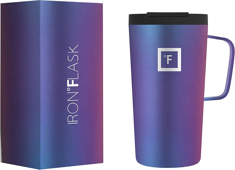IRON °FLASK Grip Novelty Coffee Mug - Leak Proof, Vacuum Insulated Stainless Steel Bottle, Double Walled, Thermo Travel, Hot Cold, Water Metal Canteen - Aurora, 16 Oz - Rubber Bottom