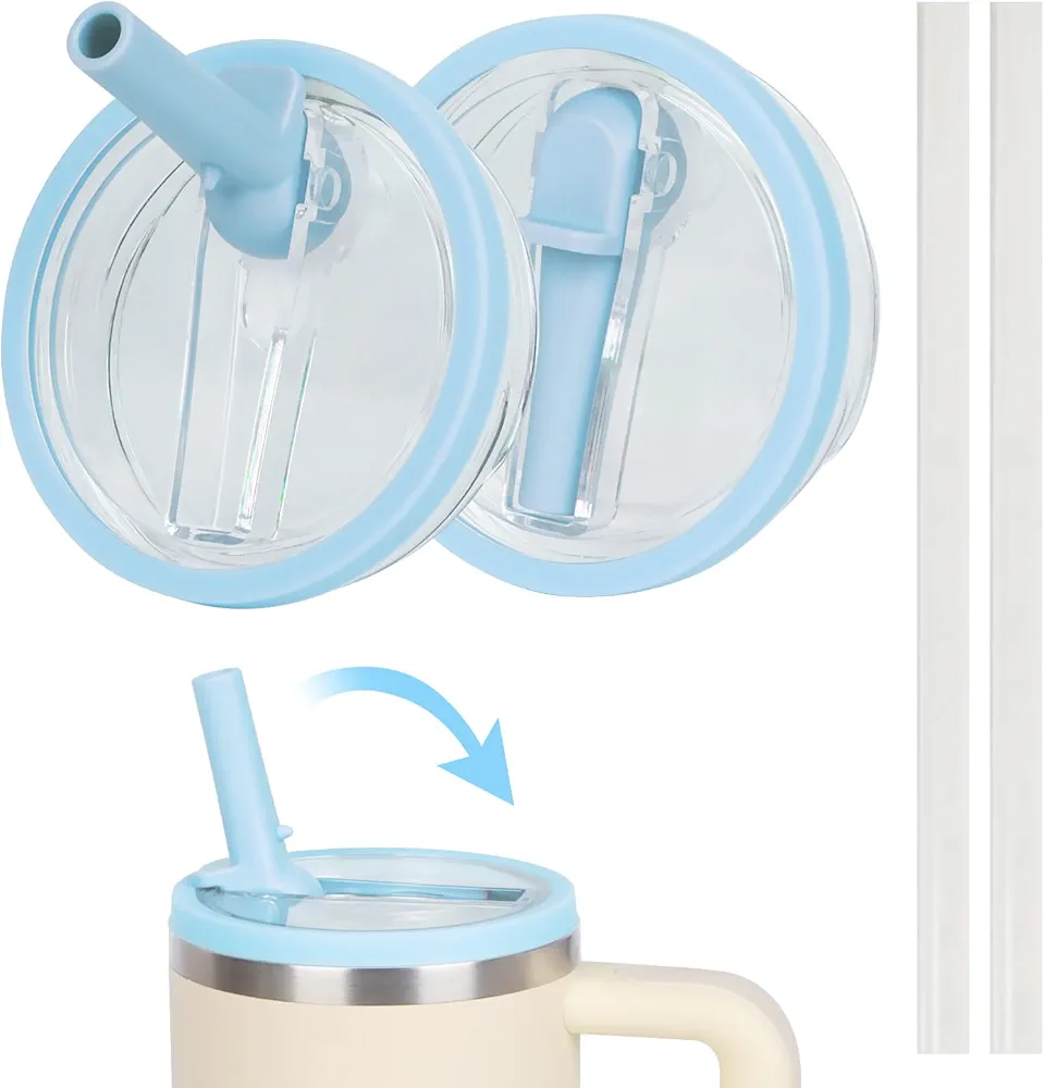 30 oz Replacement Lid for Stanley Quencher Tumbler Flip Straw, 2 PCS Spill Proof Lid Accessories Fit for Stanley with handle, Leak-Proof Splash Resistant Replaceble Cover Cap for Stanley, (Blue*2)