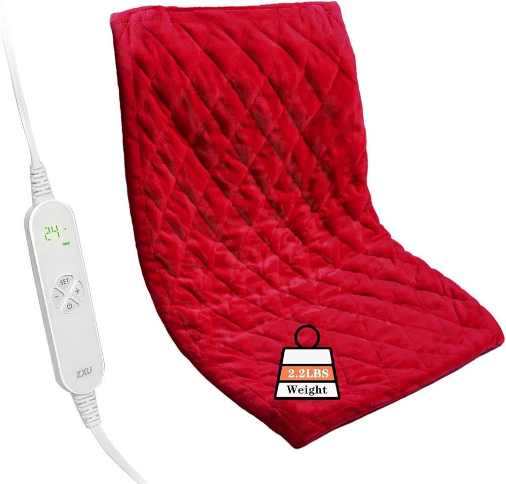 ZXU Weighted Heating Pad, 2 lb Weighted Heated Pad for Back Pain Reliefs,12 Heat Setting, 1-24Hour Auto Shut Off, Stay on Function ，Moist Heat, Hot Heated Pad for Shoulders and Cramps Relief