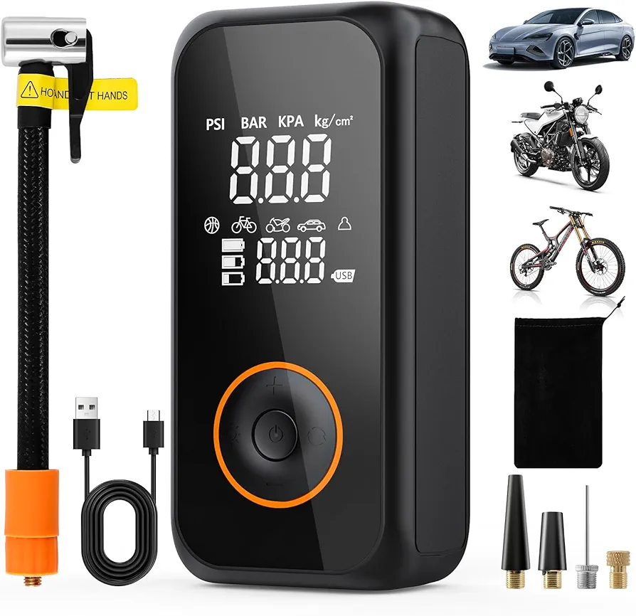Tire Inflator Portable Air Compressor,3X Faster Inflation Air Pump for Car Tires,150PSI Cordless Electric Air Comperssor with Gauge Pressure and Auto Shut-off,Tire Pump for Car,Bike,Motorcycle,Ball