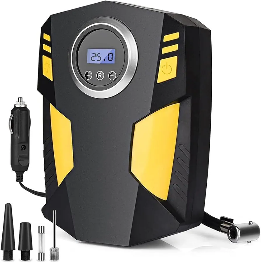 Tire Inflator Portable Air Compressor,Tire Inflator Portable Air Compressor, Air Pump For Car Tires, 12V Dc 100Psi Tire Pump For Bikes With Led Light, Digital Pressure Gauge, Car Accessories, Yellow