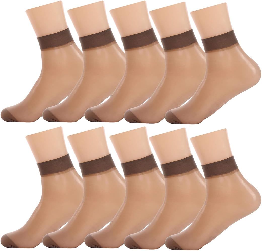BONAS Women Sheer Socks 10 Pairs Ankle High Soft Crystal Silky Hosiery Office