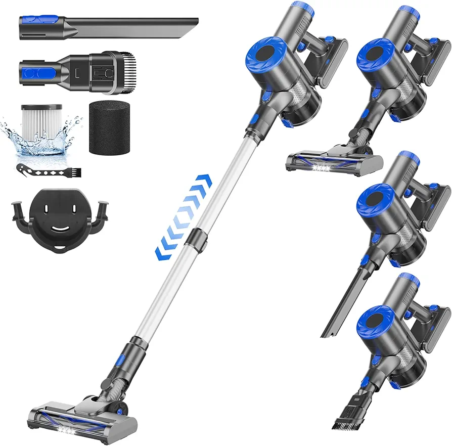 Cordless Vacuum Cleaner, 180W Power Suction Stick Vacuum Cleaners with 2200 mAh Battery,6-in-1 Lightweight Self-Standing, 35 Mins Runtime for Home Hard Floor Low-Pile Carpet Pet Hair