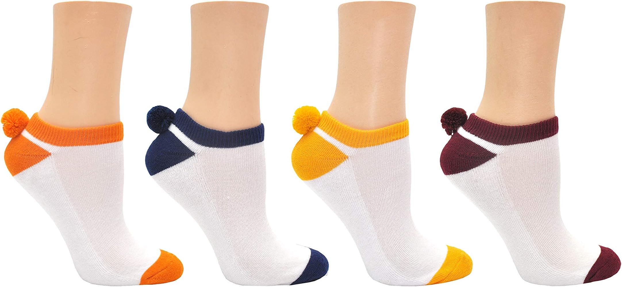 Everything Legwear Sock House Co. Pom Pom Socks (4 Pair) - Team Spirit Athletic Socks - Fits Ladies Shoe Size: 4-10