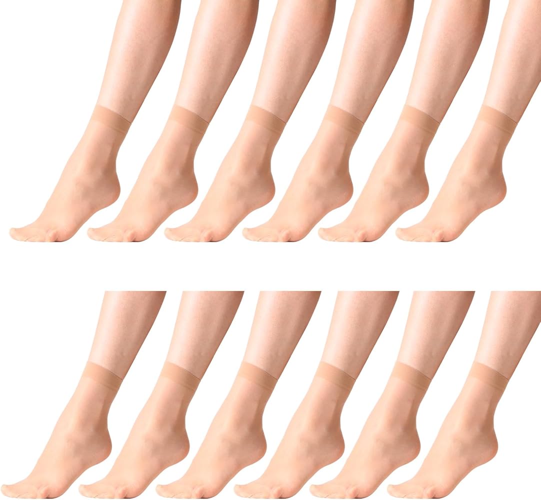 MANZI Nylon Sheer Socks For Women Ankle High Stockings Pantyhose Hosiery Trouser Socks Women 12 Pairs