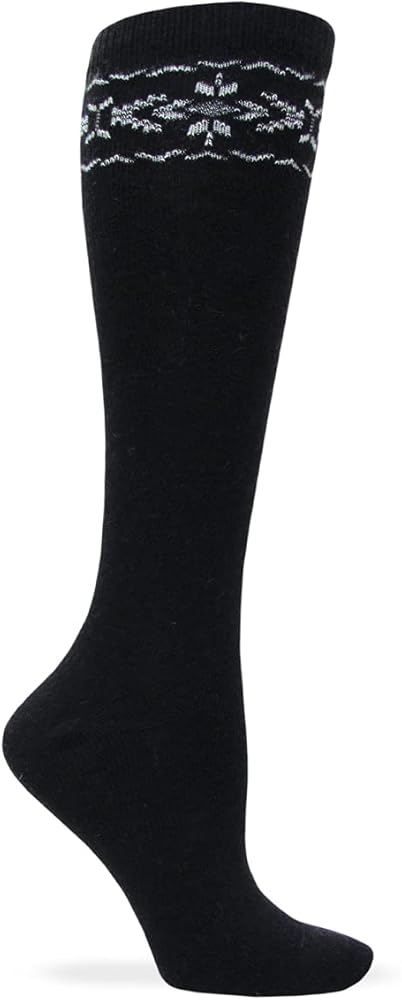 Wise Blend Angora Flower Knee High Socks, 1 Pair, Black, Medium, Shoe Size W 6-9
