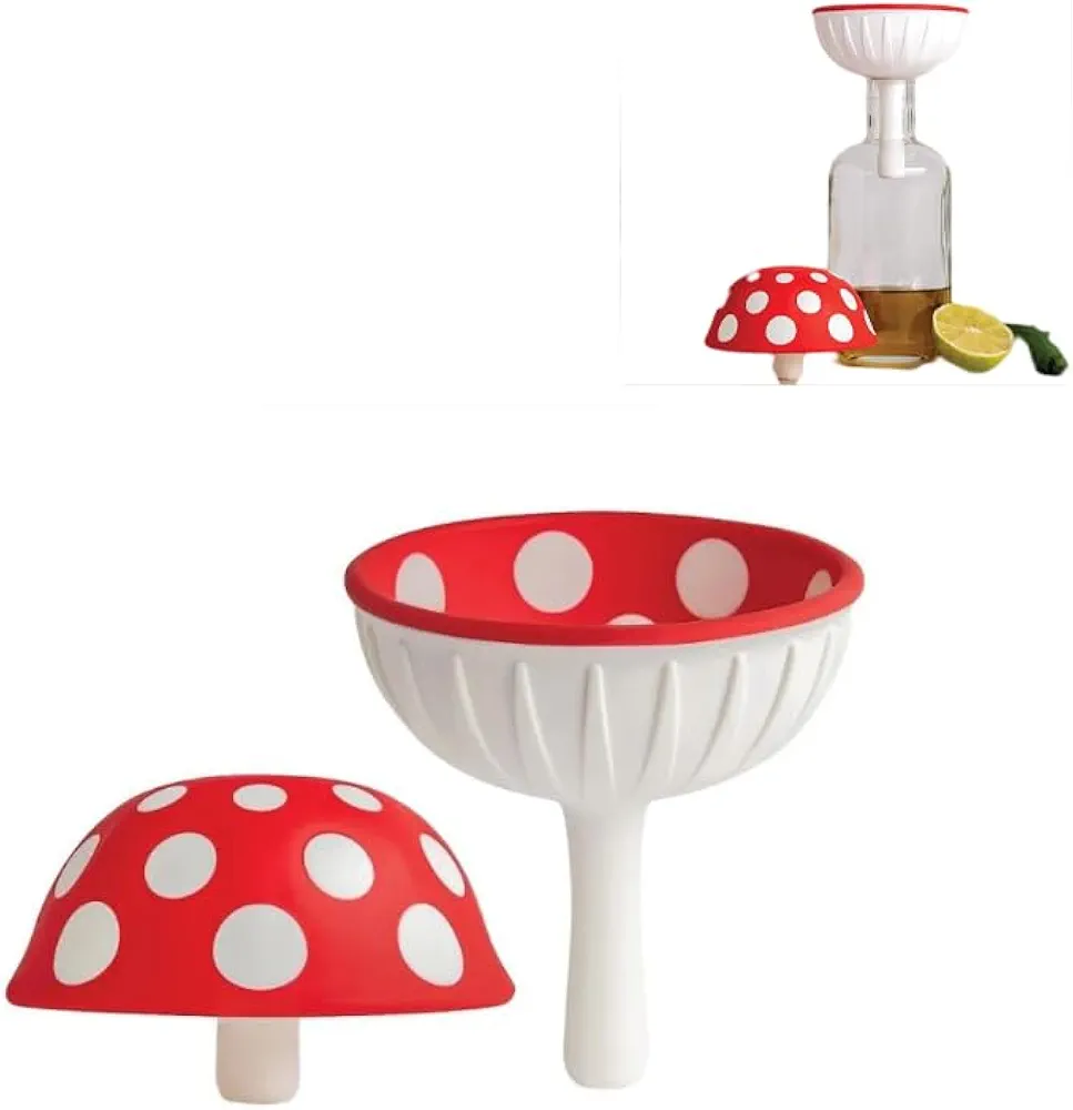 1pc Cute Mushroom Collapsible Funnel,Mushroom Funnel for Kitchen Gadgets,for Filling Bottles Or Jars, Safe for Dishwasher,Kitchen Gifts, Red