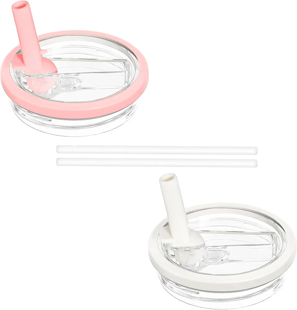 2 Pcs 40 oz Tumbler Flip Straw Lid Replacement Fit for Stanley Quencher, Spill Proof Splash Resistant Tumbler Lids Compatible with Stanley Cup, Reusable Tumbler Cover for Stanley Cup (White+Pink)