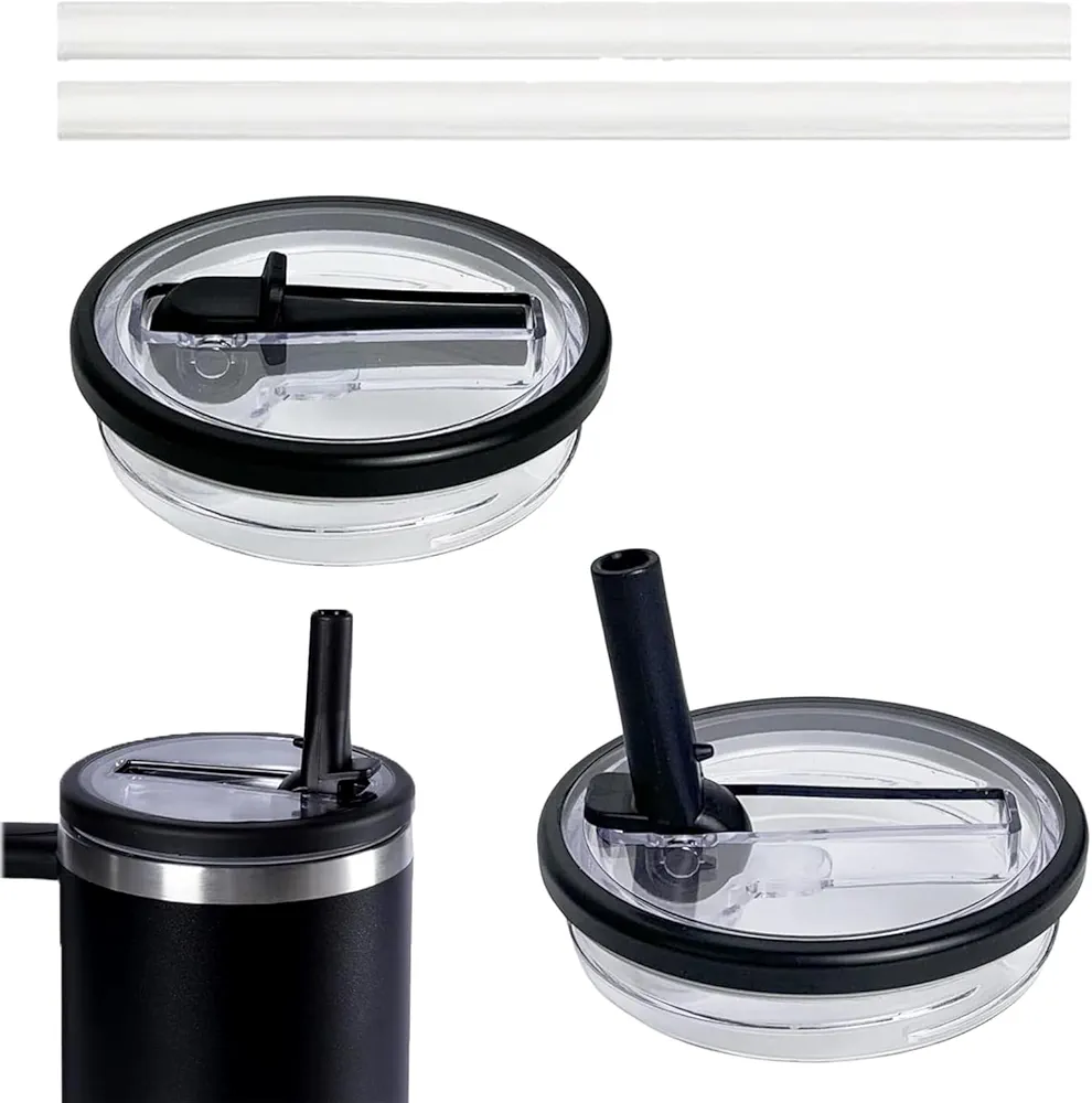 40 OZ Tumbler Flip Straw Lid Replacement Fit for Stanley Quencher Tumbler, 2 PCS Spill Proof and Leak Resistant Tumbler Lids Compatible with Stanley Cup Accessories(Black)