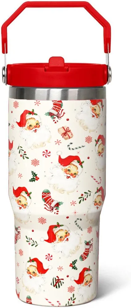 30 oz Christmas Santa Flip Tumbler with lid and Straw,Christmas CoffeeTravel Mug Cup Water Botter,Christmas Gifts for Women,Christmas Stuff Decor Accessories