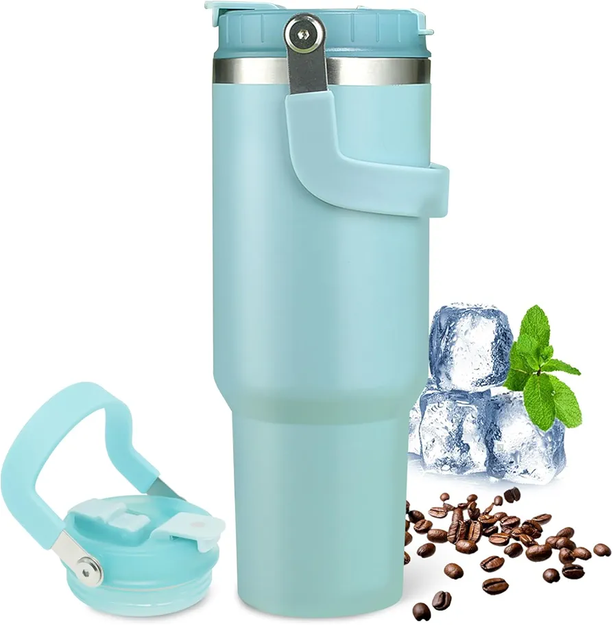 40 OZ Tumbler With Top Handle and Flip Straw, Coffee Bottle Water Bottle Stainless Steel with Lids, Leakproof Insulated Water Bottle that Fits in Cup Holder, Cold for 12 Hours Iced for 24 Hours