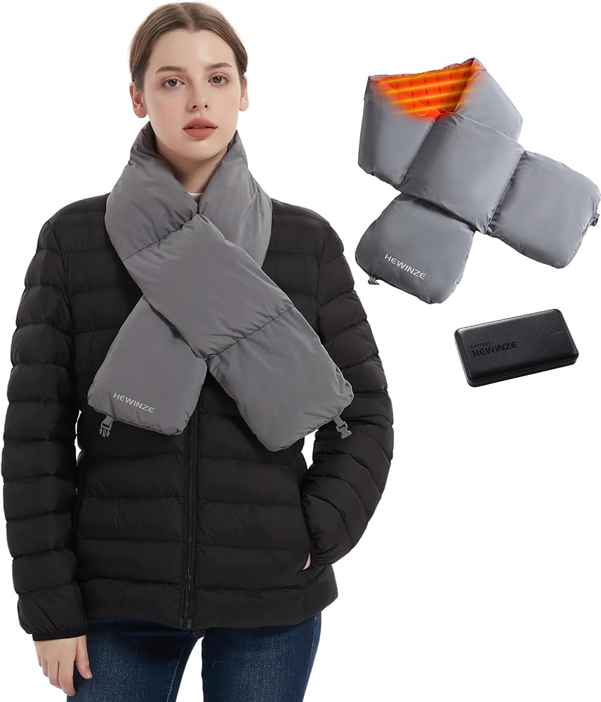 HEWINZE Heated Scarf for Women Men, Neck Heating Pad with Rechargeable Battery 4000mAh, Electric Heating Scarf Gifts for Her
