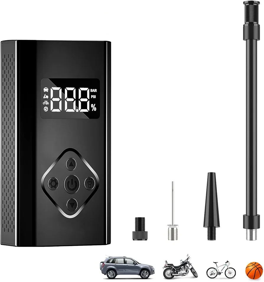 Tire Inflator Portable Air Compressor, Max 150 PSI Cordless Air Pump for Car Tires, Emergency LED Light Tire Pressure Gauge with Inflator, Tire Pump for Bike Motorcycle Car Balloons (Black)