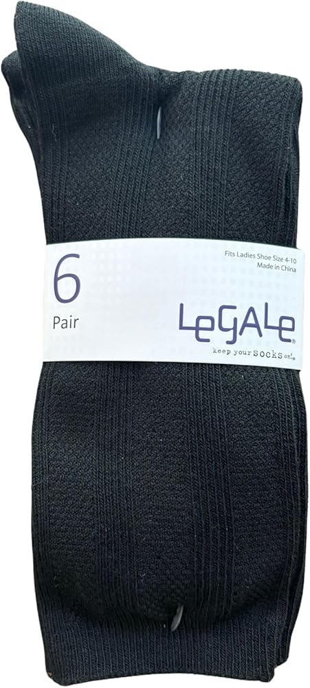 Legale Ladies Everyday Black Crew Socks 6 Pack