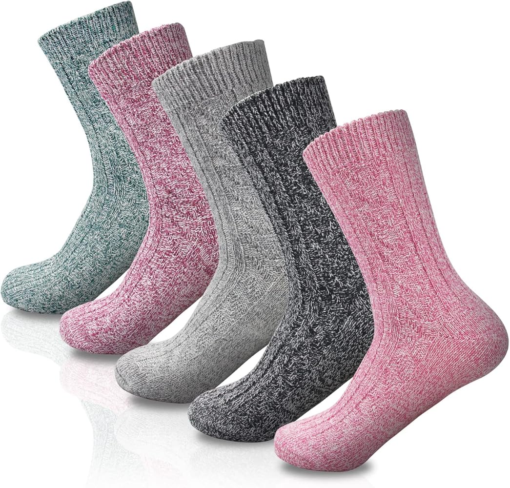 Mi hogar Women Winter Socks-5 Pairs Womens Thick Knitted Wool Warm Socks Casual Socks,One Size 5-9