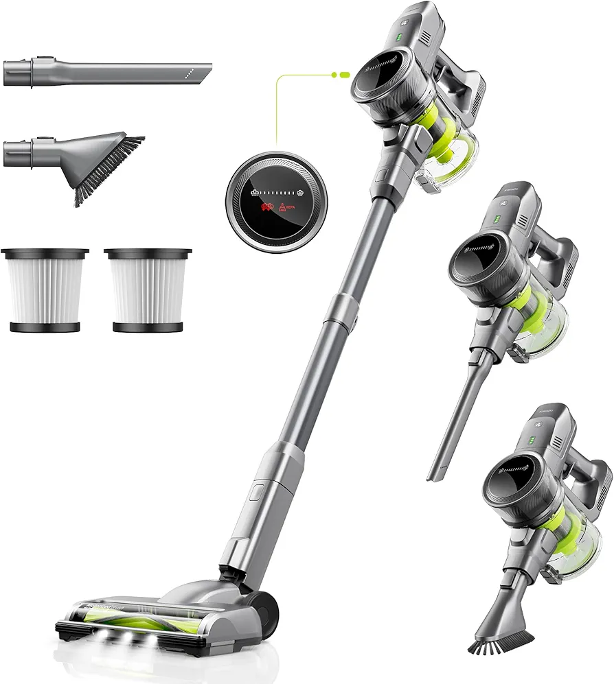 kalado Cordless Vacuum Cleaner 250w, 26000pa Stick Vacuum Cleaner, LED Display Screen, Detachable Battery, Suitable for Hard Floors, Carpets, Pet Hair