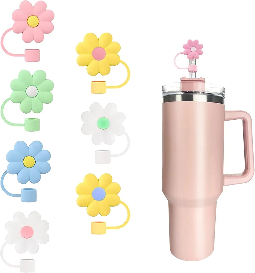 7Pcs Silicone Straw Covers and Caps Compatible with Stanley Cups, Dust and Leak Proof Straw Cap, 0.4in/10mm Cute Looking and Usage Straw Topper,Reusable Straw Cap ANCQMI