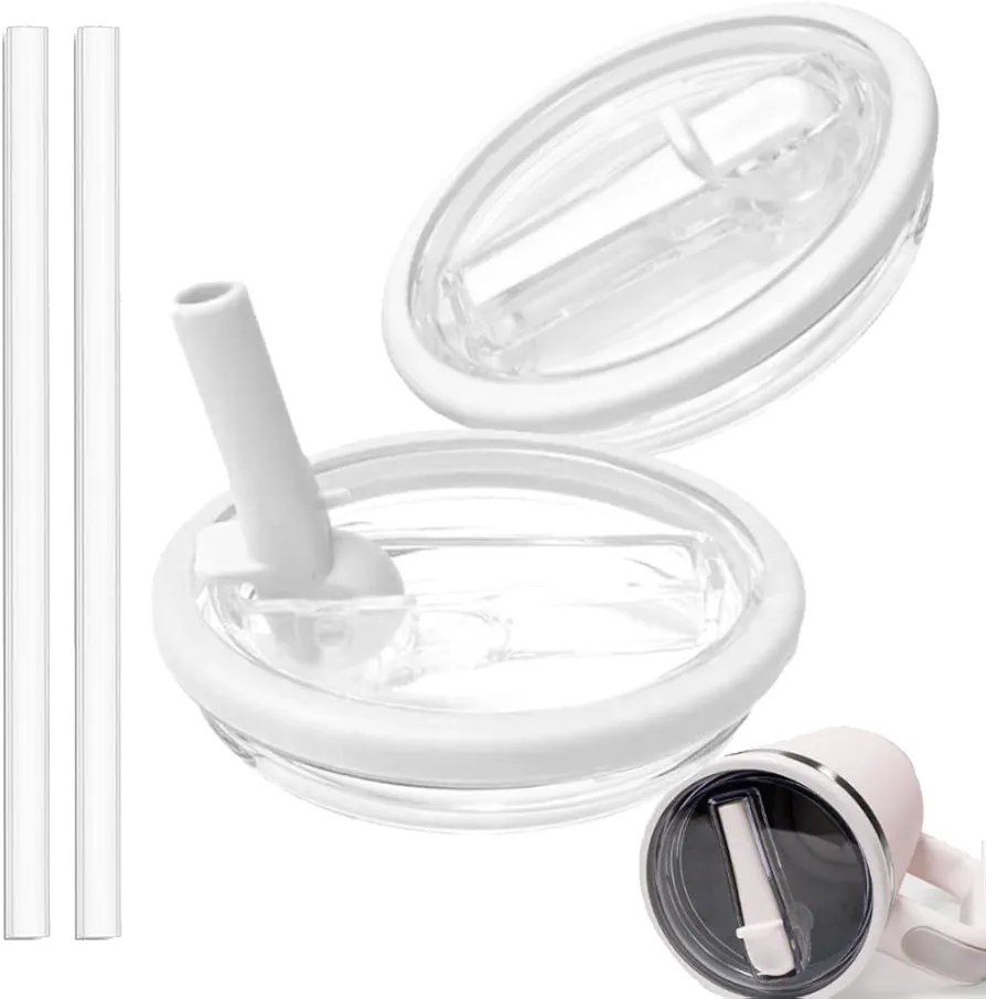 2 Pack 40 oz Tumbler Flip Straw Lid Replacement fit for Stanley Quencher, Spill Proof Tumbler Cover for Stanley Cup,Reusable Tumbler Cover,Flip Spill Stopper Lids (2PCS White)
