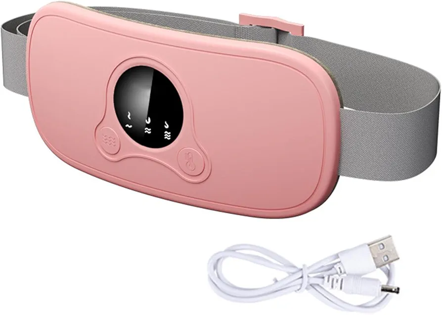 Cordless Portable Heating Pad, Portable Cordless Menstrual Heating Pad, Period Heating Pad with 3 Massage Modes Fast Heating Heating Belt Massage Device for Women Pink