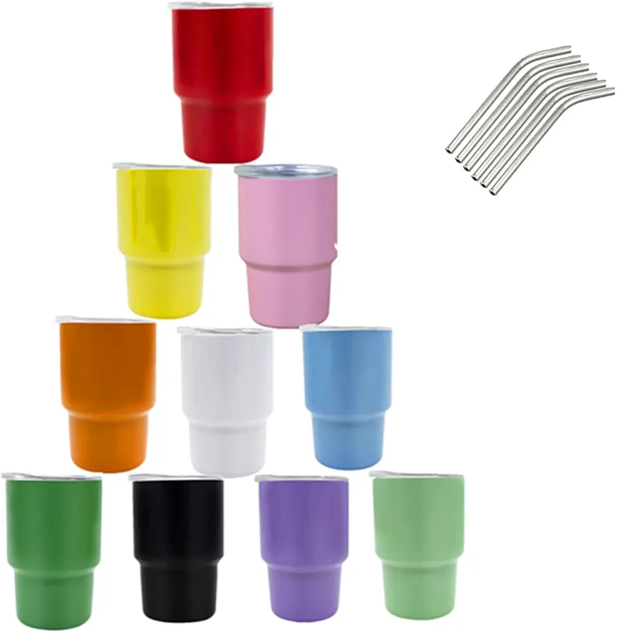 10 Pieces Mini Neon Projector Cups with Straws, Mini 2 oz Neon Projector Cups with Straws and Lids, Coffee Cups for Parties, Camping (10) 2..