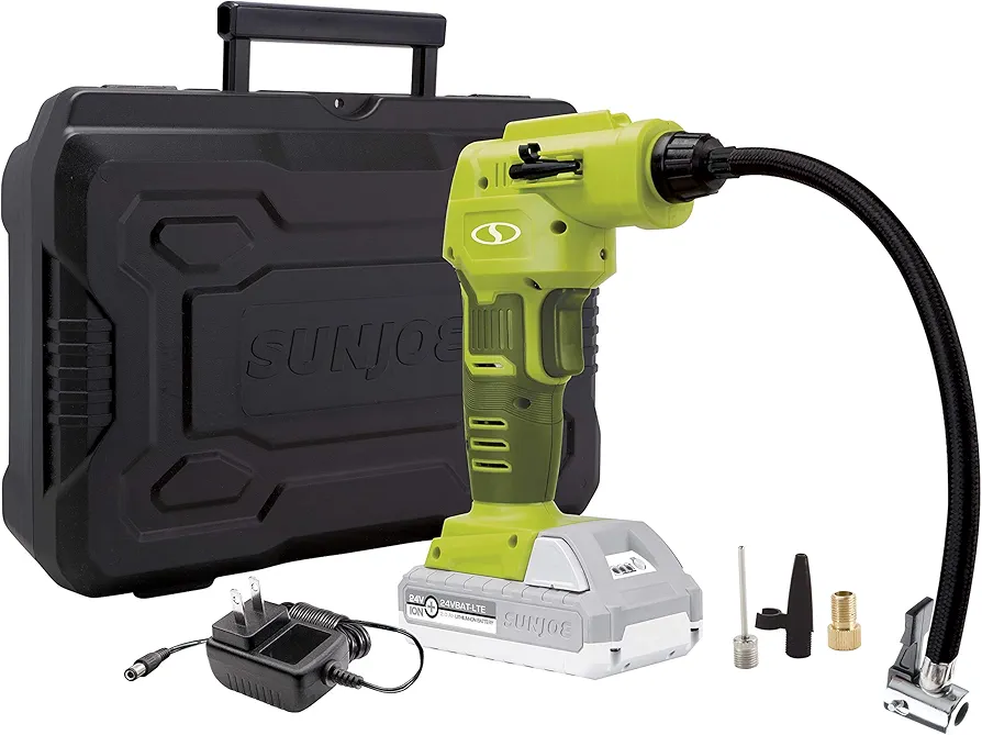Sun Joe Auto Joe 24V-AJC-LTE 24-Volt IONMAX Cordless Portable Air Compressor Kit w/ 2.0-Ah Battery, Charger, Storage Bag, and Nozzle Adapters