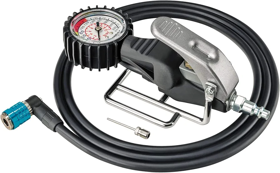 Powerbuilt Tire Inflator with Pressure Gauge 220 PSI for Cars, Bikes - 240217, Black