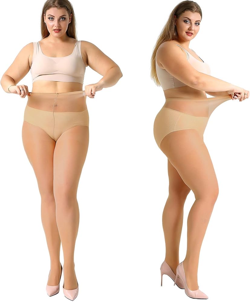 MANZI 4 Pairs Plus Size Pantyhose for Women 20 Denier Sheer Stocking