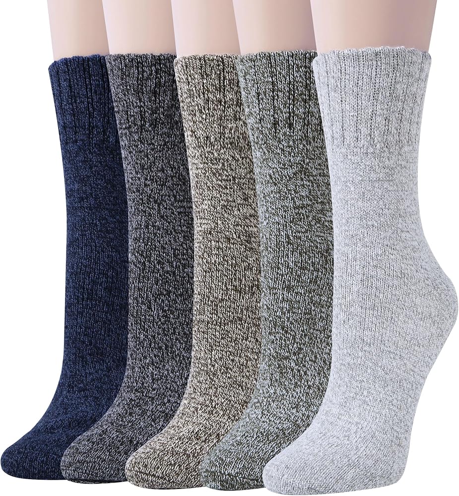 Loritta 5 Pairs Wool Socks for Women Gifts Winter Warm Thick Knit Cabin Cozy Crew Socks