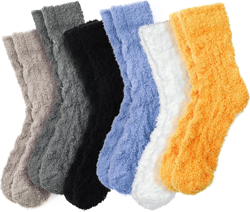 Women Fuzzy Socks, Fluffy Cozy Slipper Socks for Christmas Gift, Soft Warm Fall Winter Socks Sleeping Home