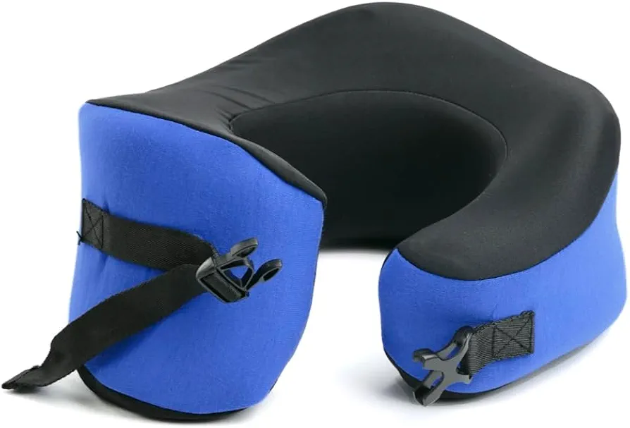 Cushion Lab Travel Pillow, Award-Winning Patented Ergonomic Design for Chin & Neck Support Memory Foam Neck Pillow, Compact Airplane Pillow for Traveling, Flight, Car (Cobalt Blue, Large)